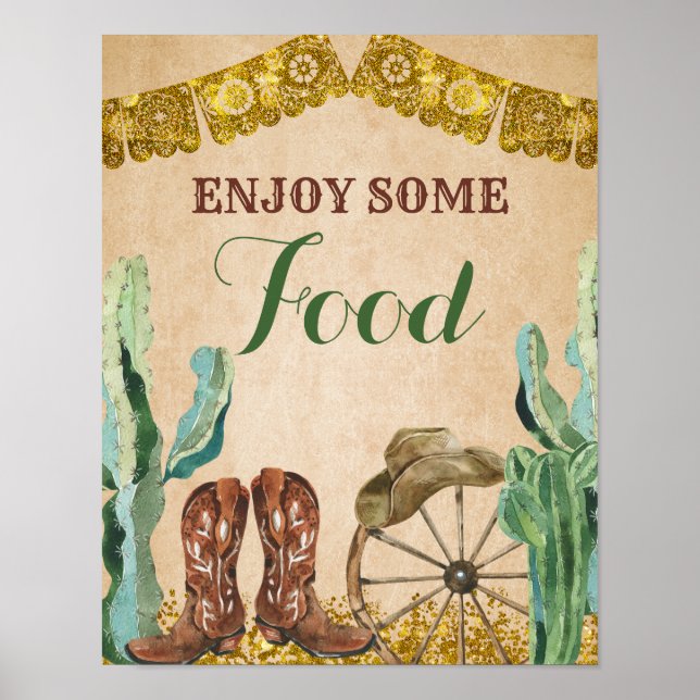 Rustic Texas Cowboy Birthday upplev något matmärke Poster (Framsidan)