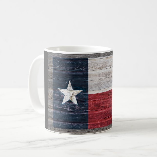 Rustic Texas Lone Star-flagga på avvandt trä Kaffemugg (Framsida vänster)