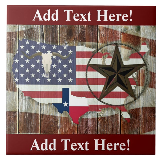 Rustic Texas Lone Star Texas Long Horn Ceramic Til Kakelplatta (Framsidan)