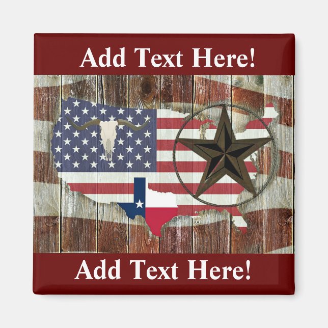 Rustic Texas Lone Star Texas Long Horn Magnet (Framsidan)
