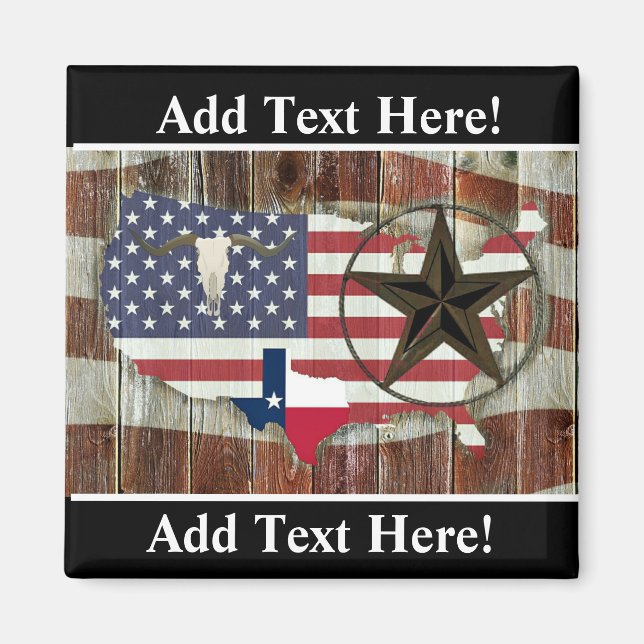 Rustic Texas Lone Star Texas Long Horn Magnet (Framsidan)