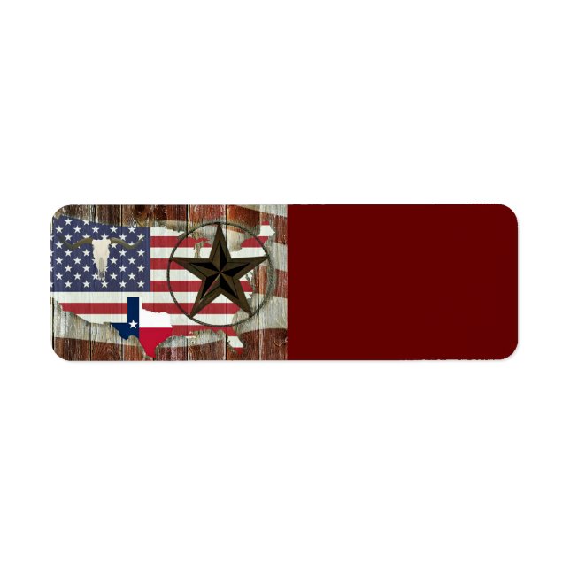 Rustic Texas Lone Star Texas Long Horn Returadress Etikett (Framsidan)