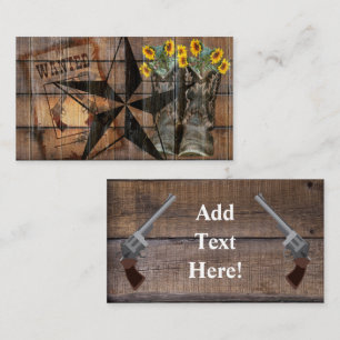 Rustic Texas Star Western Pistol CowboyBoots Busi Visitkort