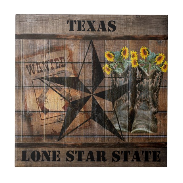 Rustic Texas Star Western Pistol CowboyBoots Cera Kakelplatta (Framsidan)