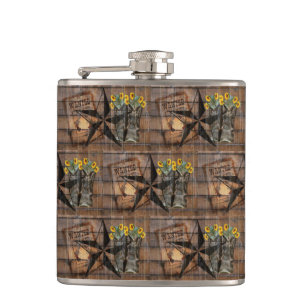 Rustic Texas Star Western Pistol CowboyBoots Flas Fickplunta