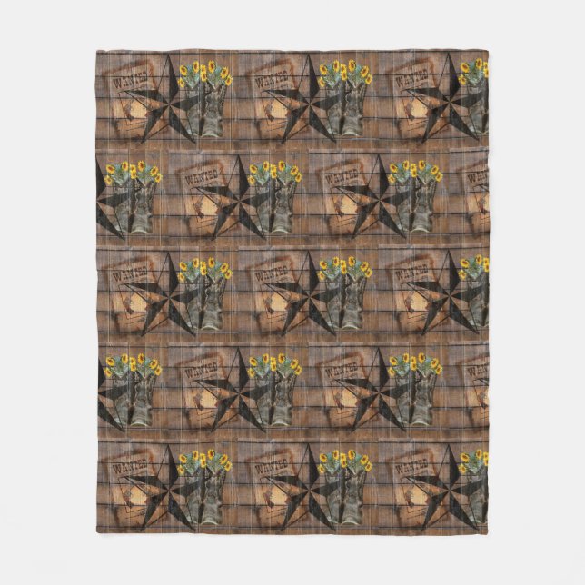 Rustic Texas Star Western Pistol CowboyBoots Fleecefilt (Framsidan)