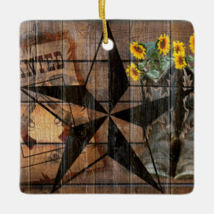 Rustic Texas Star Western Pistol CowboyBoots Julgransprydnad Keramik