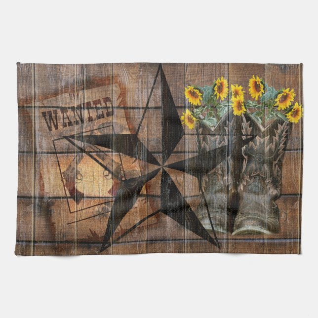Rustic Texas Star Western Pistol CowboyBoots Kökshandduk (Horisontell)