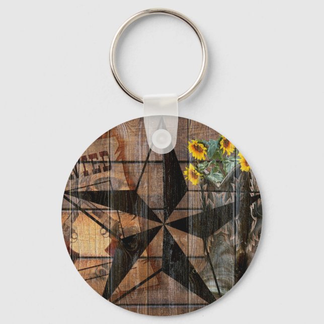 Rustic Texas Star Western Pistol CowboyBoots Nyckelring (Framsida)