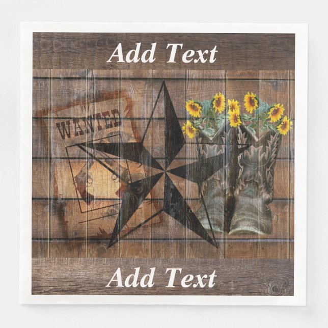 Rustic Texas Star Western Pistol CowboyBoots Pappersservett (Framsida)