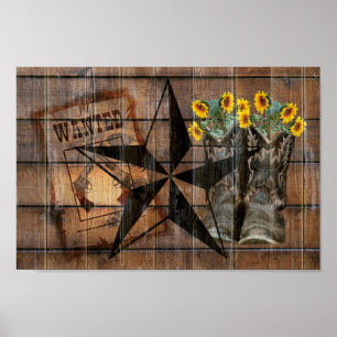 Rustic Texas Star Western Pistol CowboyBoots Poster