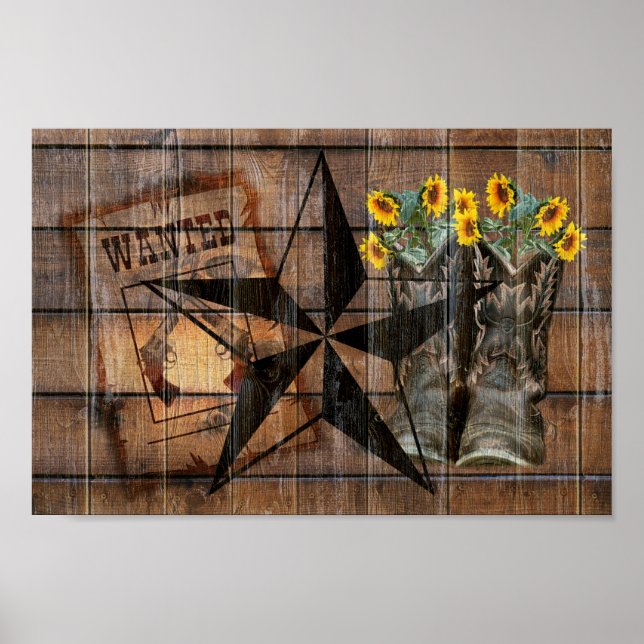 Rustic Texas Star Western Pistol CowboyBoots Poster (Framsidan)