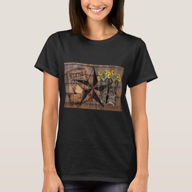 Rustic Texas Star Western Pistol CowboyBoots T Shirt (Framsida)