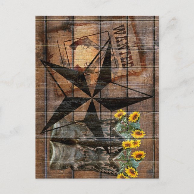 Rustic Texas Star Western Pistol CowboyBoots Vykort (Framsida)