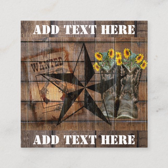 Rustic Texas Star Westernare Pistol Cowboy Boots Fyrkantigt Visitkort (Framsida)