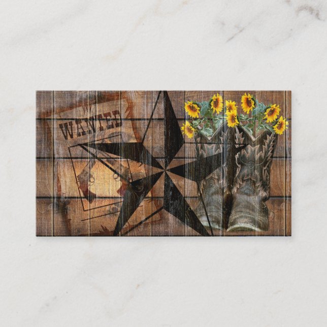 Rustic Texas Star Westernare Pistol Cowboy Boots Visitkort (Framsida)