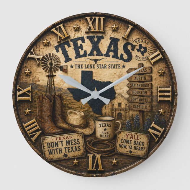 Rustic Texas Western Cowboy Lone Star State  Stor Klocka (Framsida)