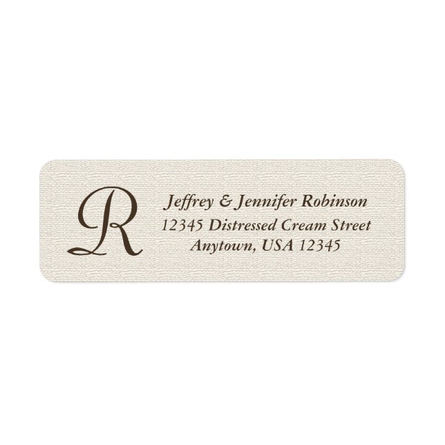 Rustic Textured Namn och Address Label Monogram Returadress Etikett (Framsidan)