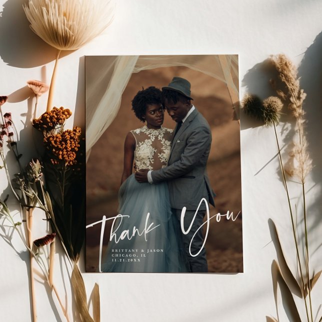 Rustic Thank You Script Wedding Vertical Photo Tack Kort (Skapare uppladdad)