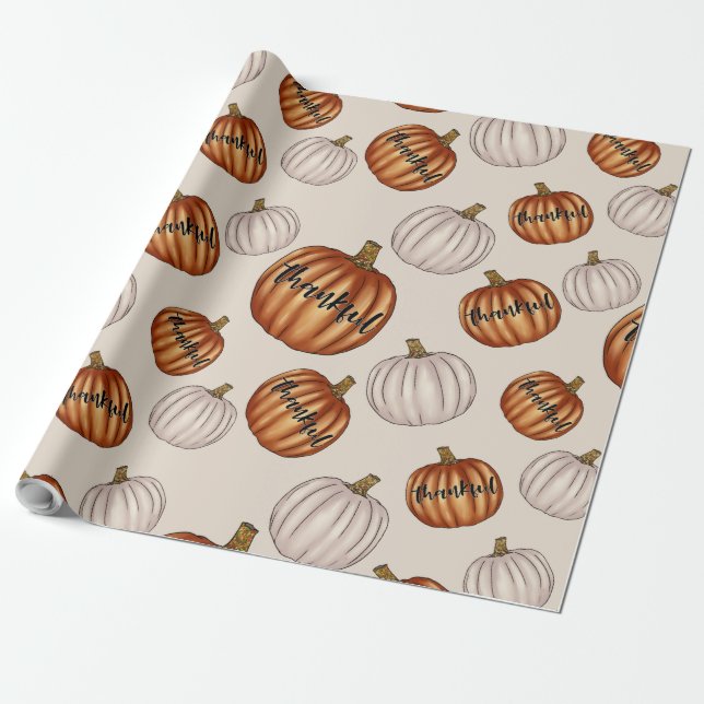 Rustic "Thankful" Mönster med färggrann Pumpkin Presentpapper (Utrullad)