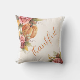 Rustic Thankful Pumpkin Blommigt Thanksgiving Kudde