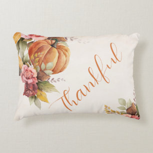Rustic Thankful Pumpkin Blommigt Thanksgiving Prydnadskudde