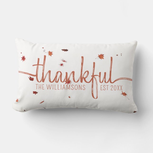 Rustic Thankful Script Höst löv Monogram Lumbarkudde (Framsida)