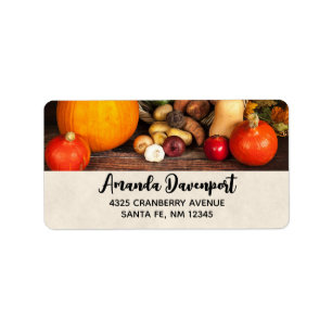 Rustic Thanksgiving Bord Bountiful Harvest Adressetikett