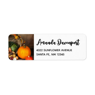 Rustic Thanksgiving Bord Bountiful Harvest Returadress Etikett