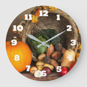 Rustic Thanksgiving Bord Bountiful Harvest Stor Klocka