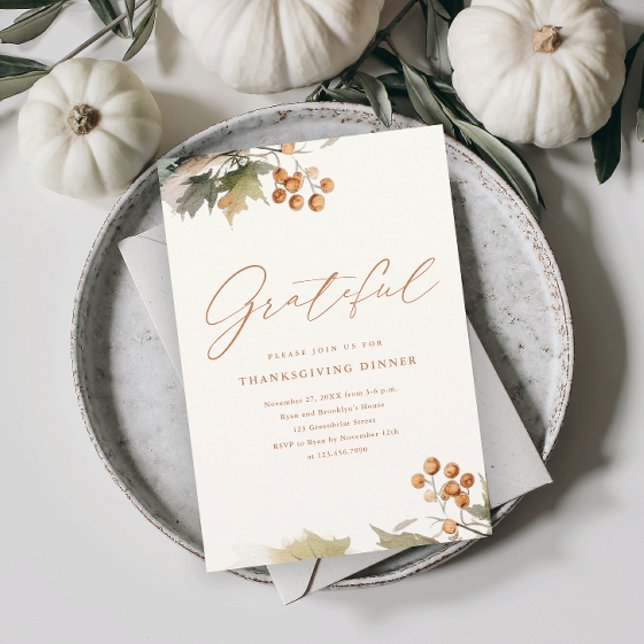 Rustic Thanksgiving Dinner Greenery Löv Foliage Magnetisk Inbjudningskort (An elegant rustic thanksgiving dinner magnetic invitation with watercolor foliage and leaves.)