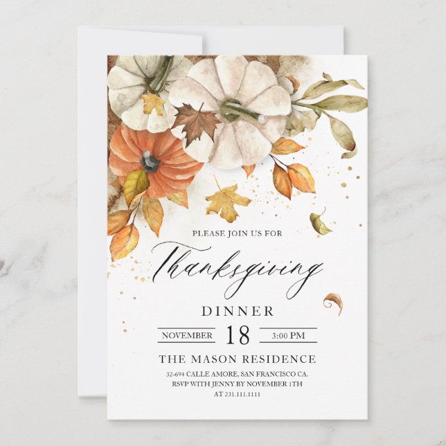 Rustic Thanksgiving Dinner Pumpkin-inbjudan Inbjudningar (Framsida)