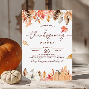 Rustic Thanksgiving Dinner Pumpkin-inbjudan Inbjudningar