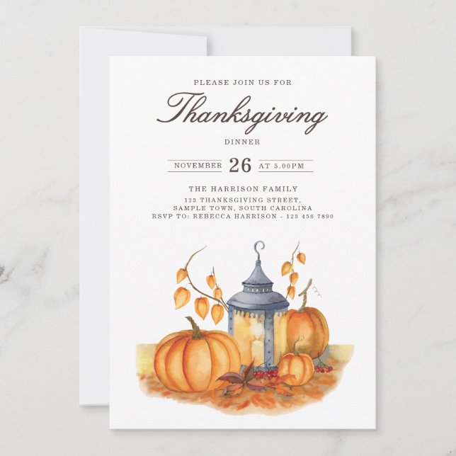 Rustic Thanksgiving Dinner Pumpkin Invitation Inbjudningar (Framsida)