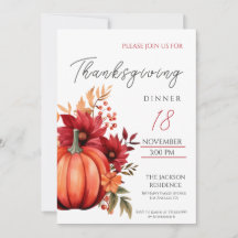 Rustic Thanksgiving Dinner Red Pumpkin-inbjudan