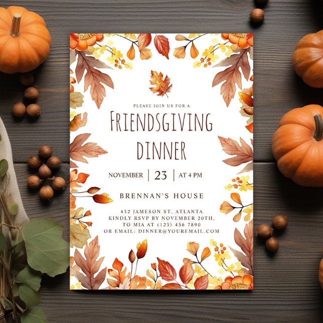 Rustic Thanksgiving Party Friendsgiving-middag Inbjudningar (Elegant Fall Friendsgiving Dinner Invitation)