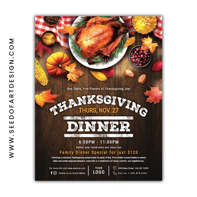 Rustic Thanksgiving Restaurant Dinner Special Reklamblad (Skapare uppladdad)