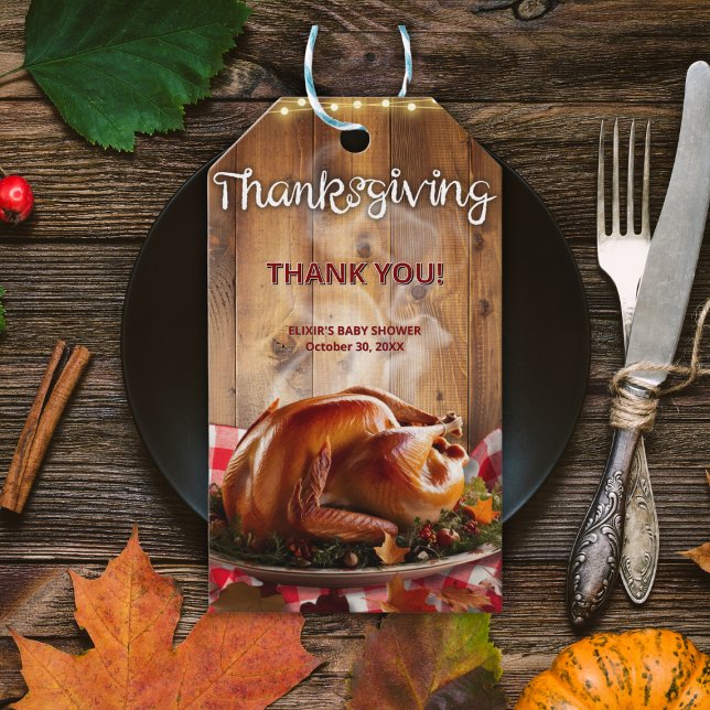 Rustic Thanksgiving Rosted Turkey Baby Shower Presentetikett (Skapare uppladdad)