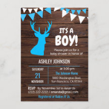 Rustic Theme Buck Blue BOY Baby Shower-inbjudninga