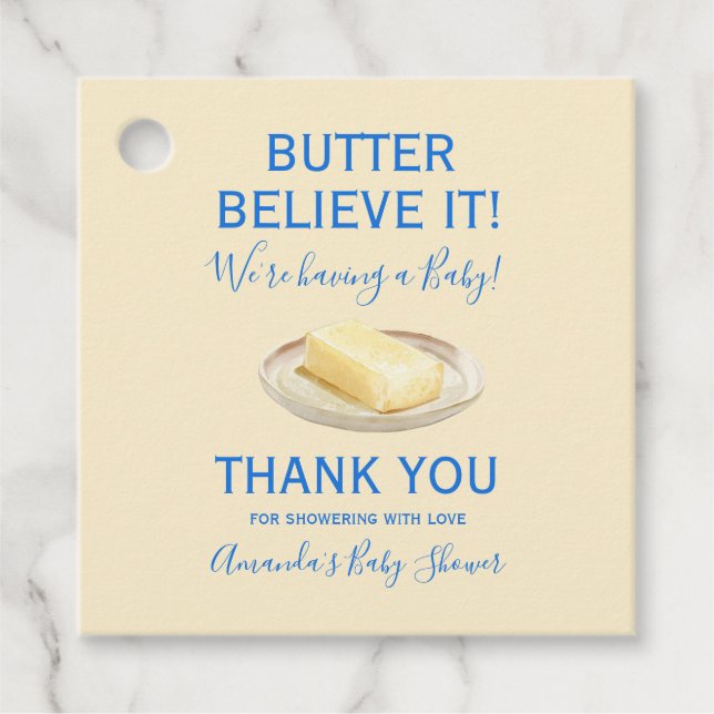 Rustic Theme Butter Yellow Blue Baby Shower  Gåvor Etiketter (Framsida)