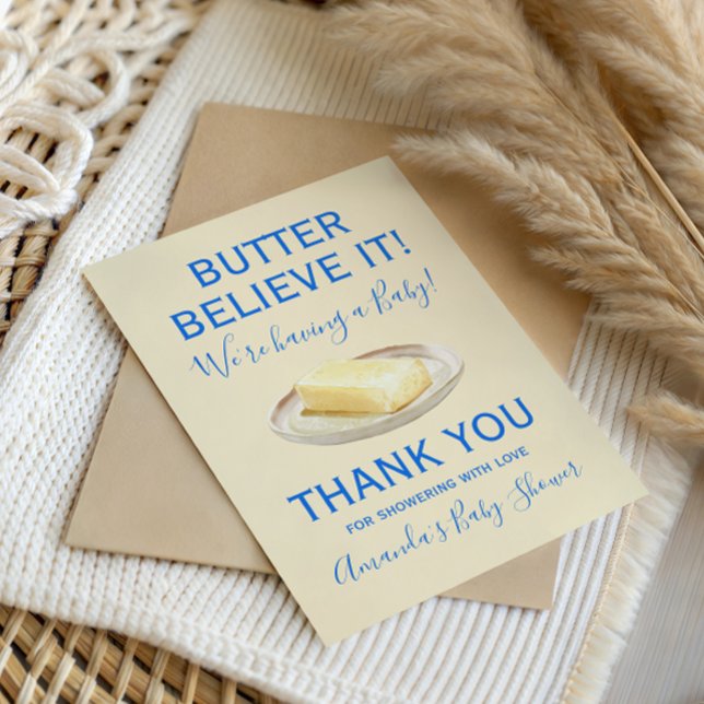 Rustic Theme Butter Yellow Blue Baby Shower  Tack Kort (Skapare uppladdad)