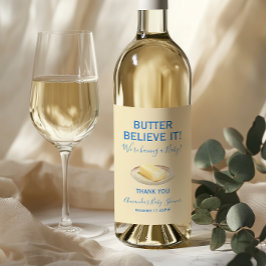 Rustic Theme Butter Yellow Blue Baby Shower  Vinflaska Etikett