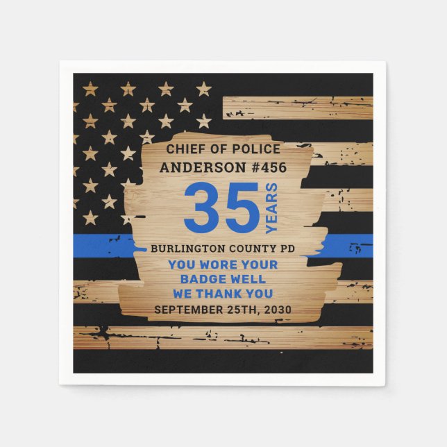Rustic Thin Blue Line Police Pension Party Pappersservett (Framsidan)