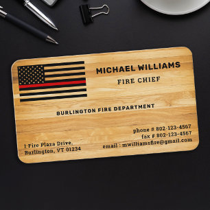 Rustic Thin Red Line America Flagga Wood Firefight Visitkort