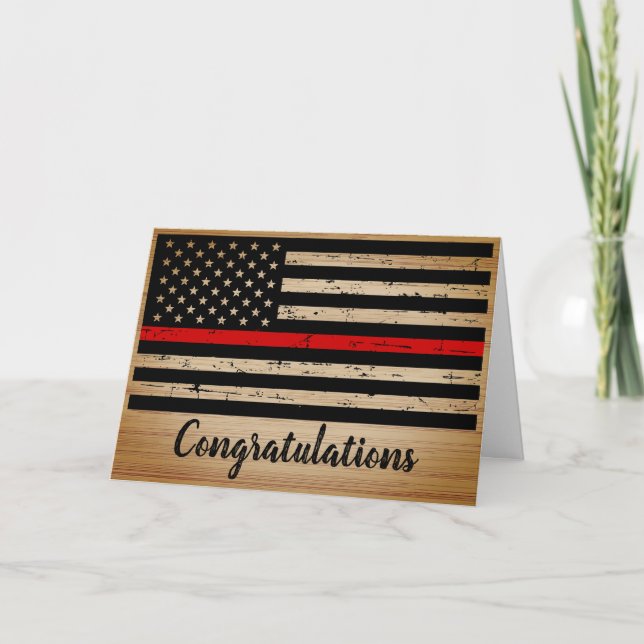 Rustic Thin Red Line Firefighter Studenten Card Kort (Framsida)