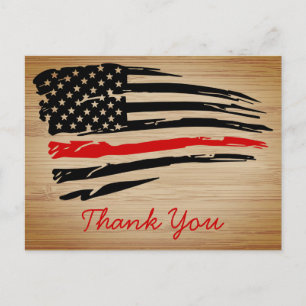 Rustic Thin Red Line Firefighter Tack Vykort