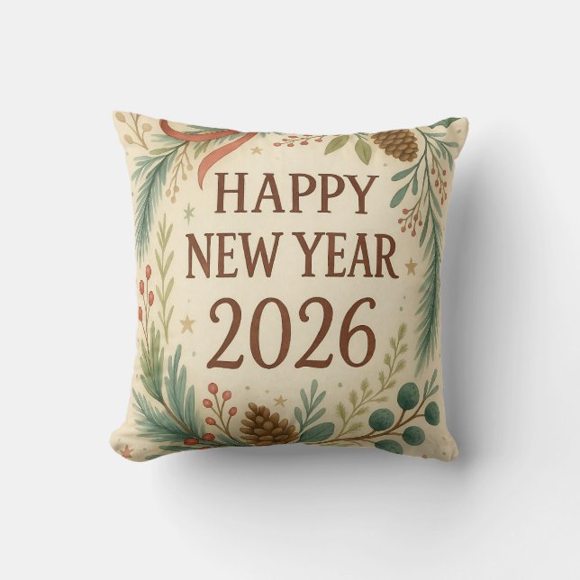 rustic throw pillow for happy new year 2026 kudde (Framsida)
