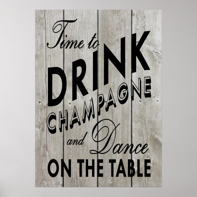 Rustic Time to Drink Champagne Black Poster (Framsidan)