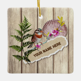 Rustic Torn Papper Wood Oil Paint Personalize Namn Julgransprydnad Keramik