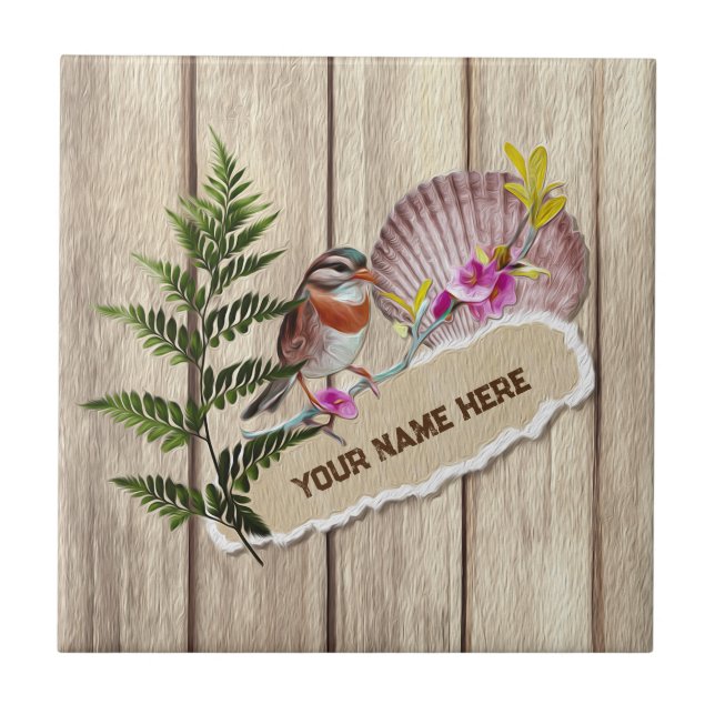 Rustic Torn Papper Wood Oil Paint Personalize Namn Kakelplatta (Framsidan)